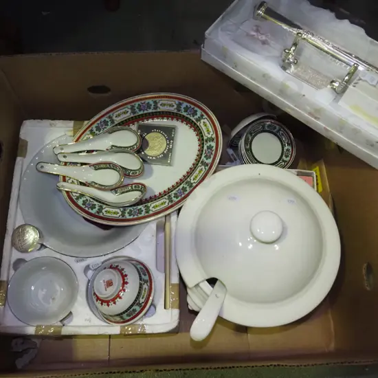 box; soup tureen, birth certificate holders, Chinese soup bowls etc