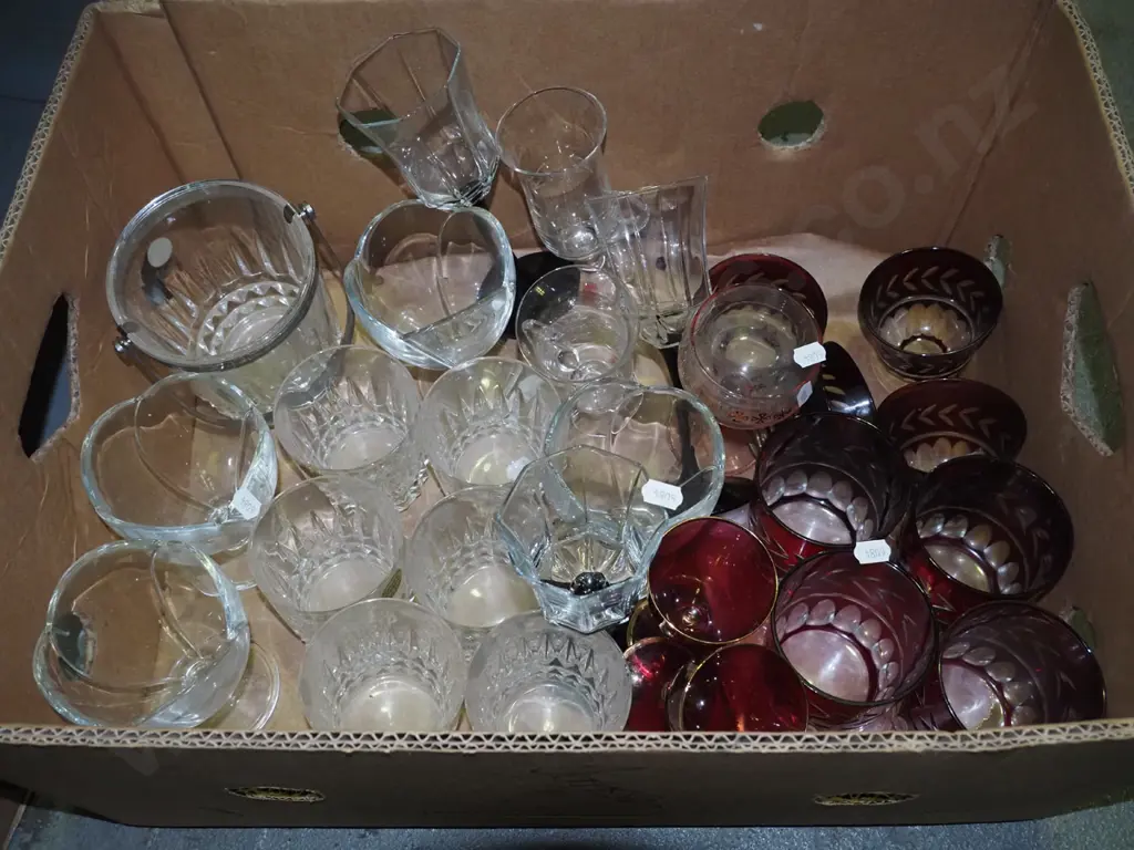 box; cut ruby glass glasses, ice bucket etc Image 1++
