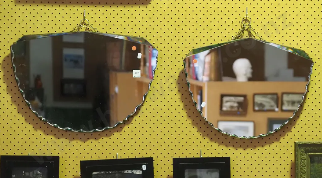 2x scalloped edge wall mirrors - red dots Image 1++