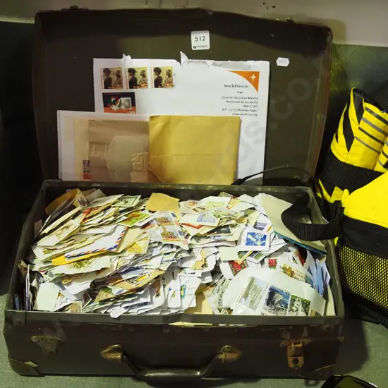 vintage suitcase of stamps