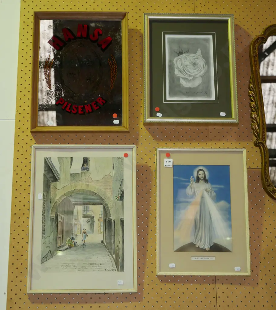 advertising mirror, rose pencil, watercolour, religious print - red dots Image 1++