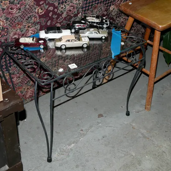 metal and glass top end table - small