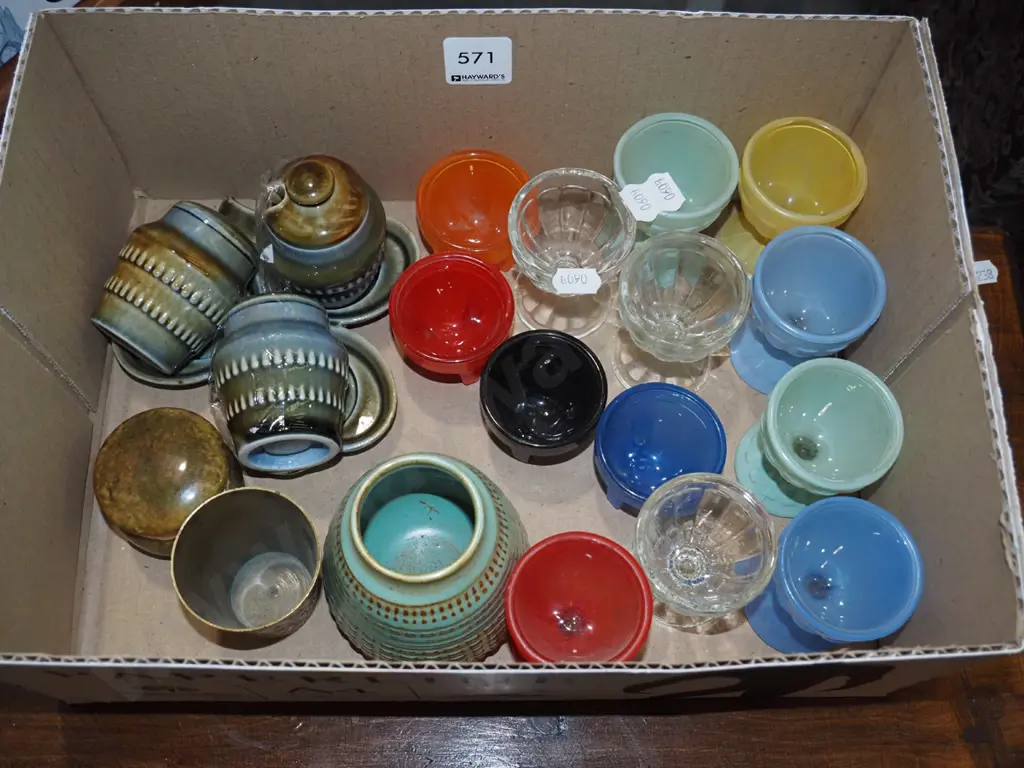 box; glass egg cups, porcelain condiments etc Image 1++