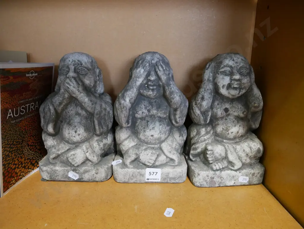 3x plaster Hear No Evil, See No Evil, Speak No Evil  figurines Image 1++