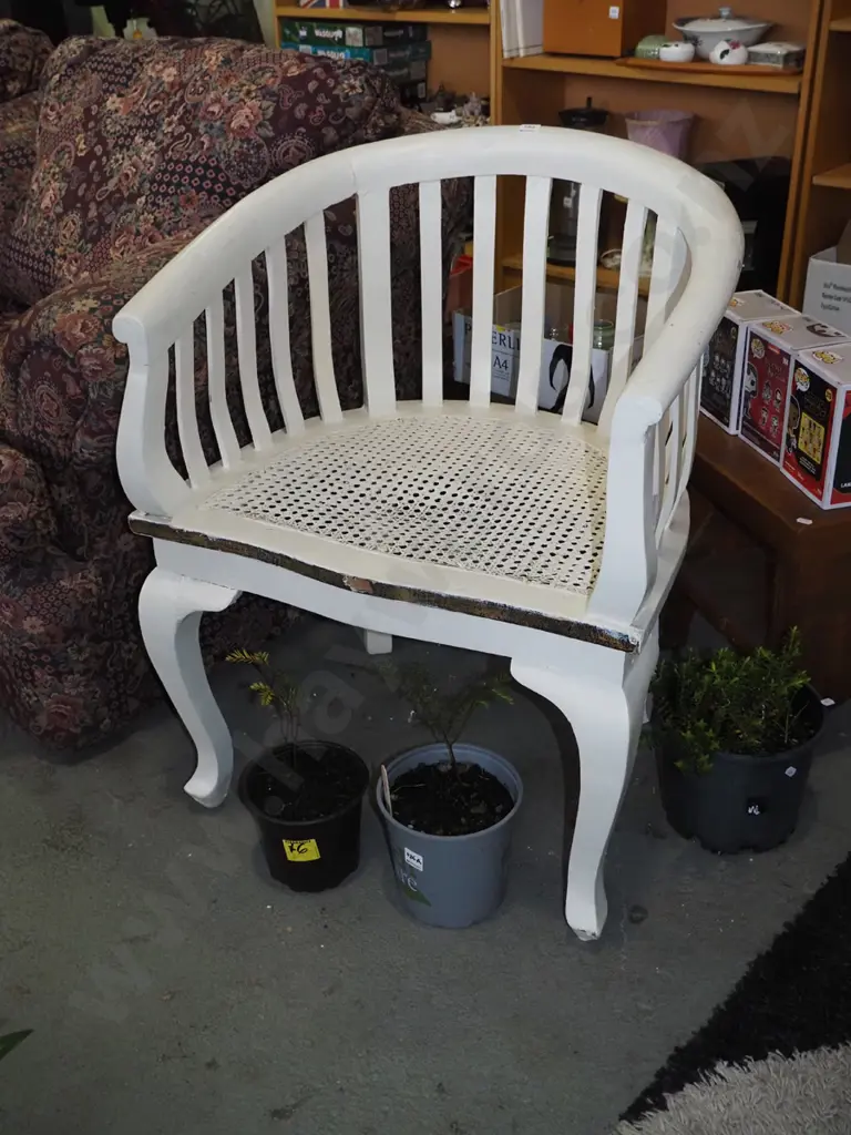 restorer's white painted bergere tub chair Image 1++