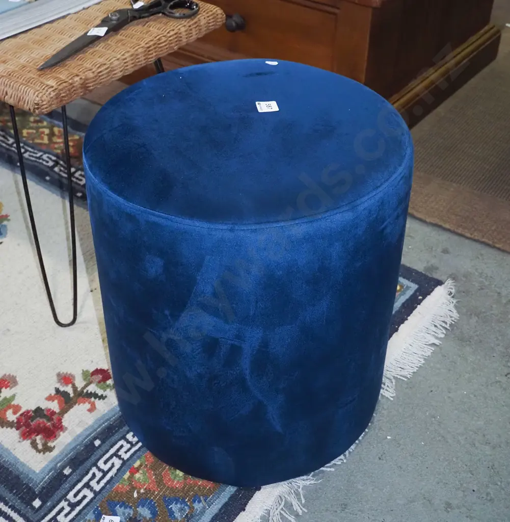 blue upholstered cylindrical ottoman Image 1++