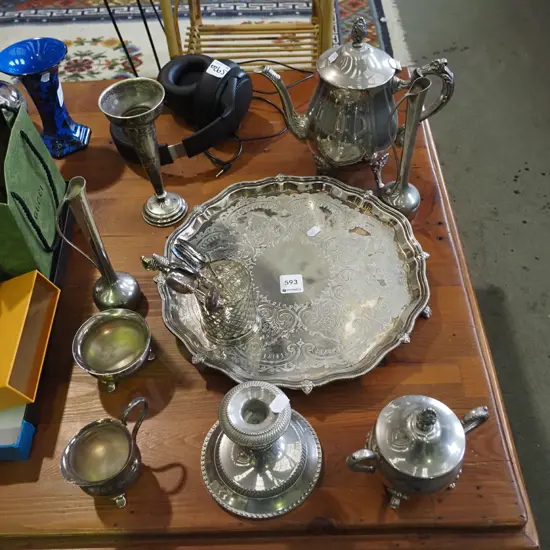 plated ware, tray, coffee pot etc