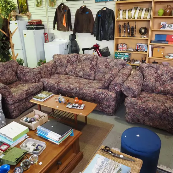 floral 3 piece rolled arm lounge suite - 3 seater and 2 singles