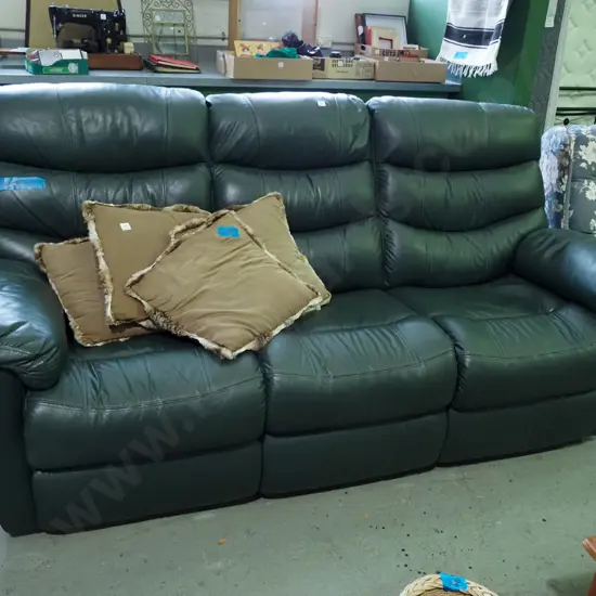 green leather 3 seater sofa with reclining end seats
