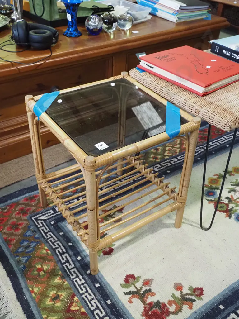 bamboo and glass top end table  Image 1++