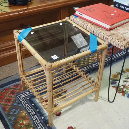 bamboo and glass top end table 