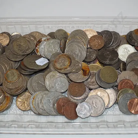 plastic tray of coins