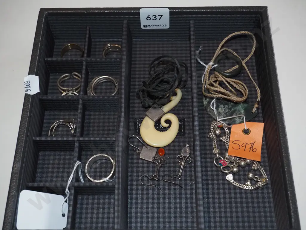 segemented tray; rings, bone carving etc Image 1++