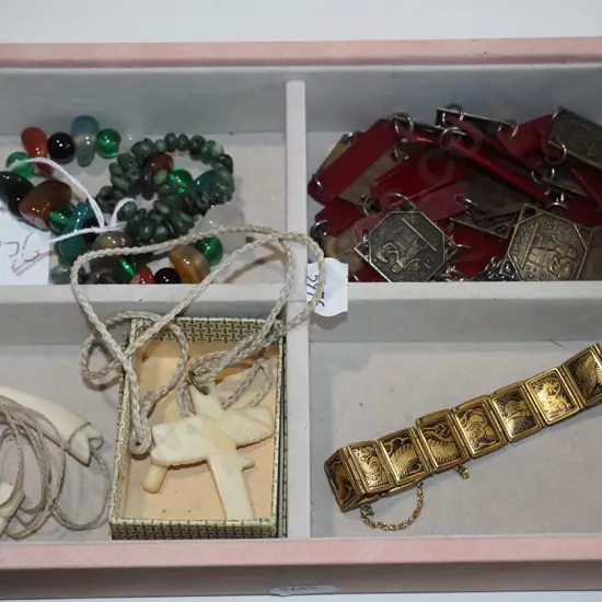 tray; necklaces, bracelet etc
