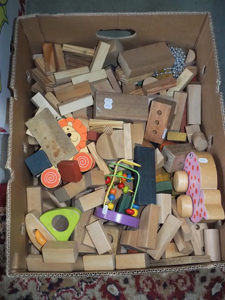 box of wooden blocks and toys Image 1++