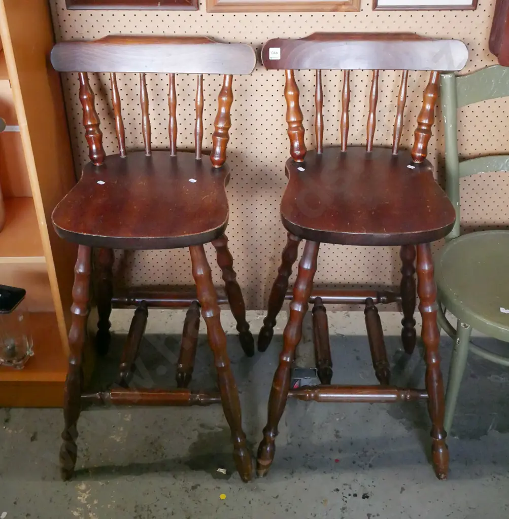 2 turned leg spindle back bar stools Image 1++