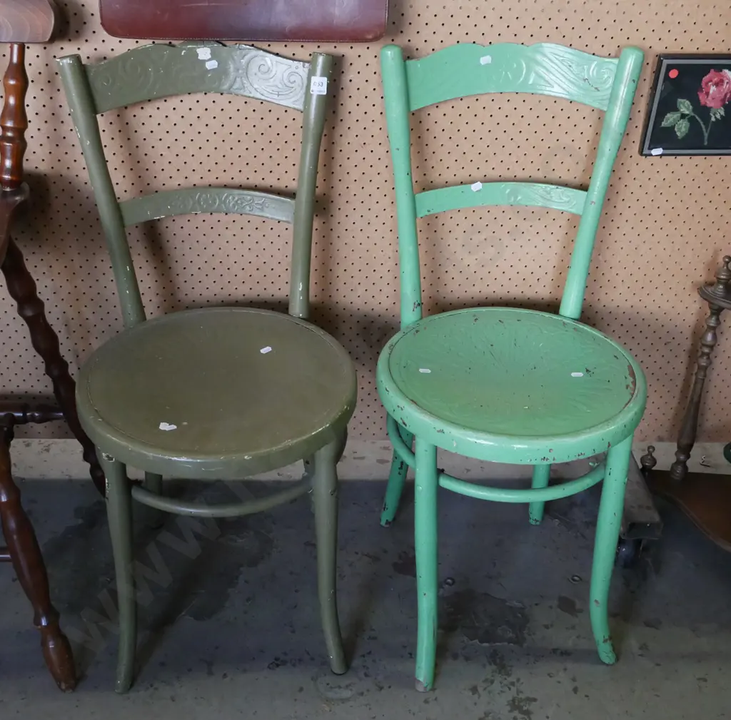 2 painted pressed wood dining chairs Image 1++