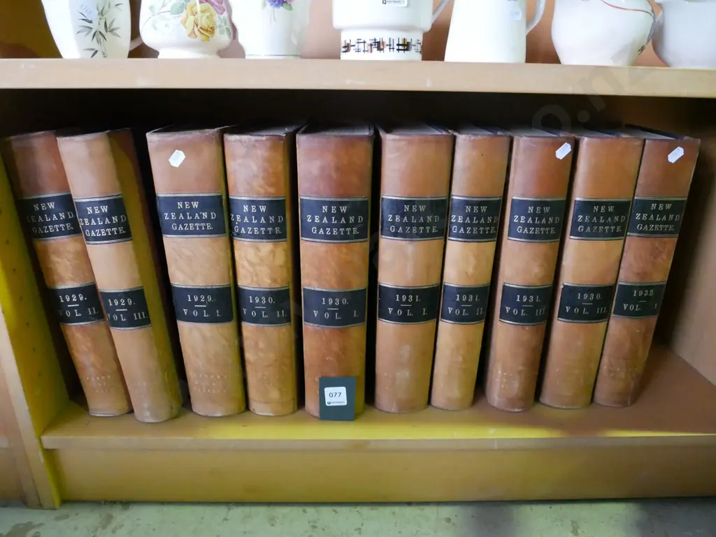 leather bound volumes of the NZ Gazette 1929-1932 Image 1++