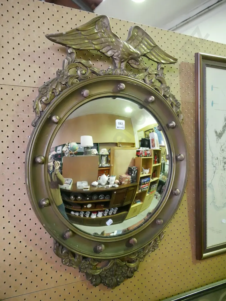 convex circular ornately framed wall mirror - cracks and repairs Image 1++