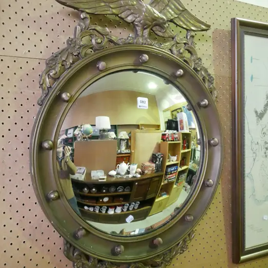 convex circular ornately framed wall mirror - cracks and repairs