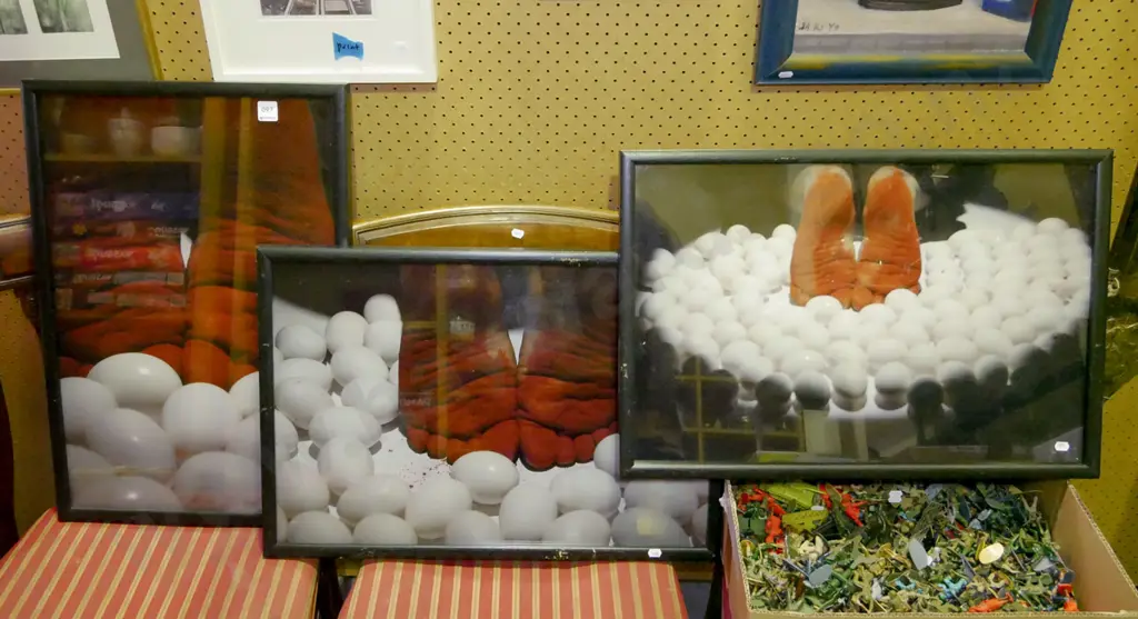 3 framed photographic prints - feet and eggs Image 1++
