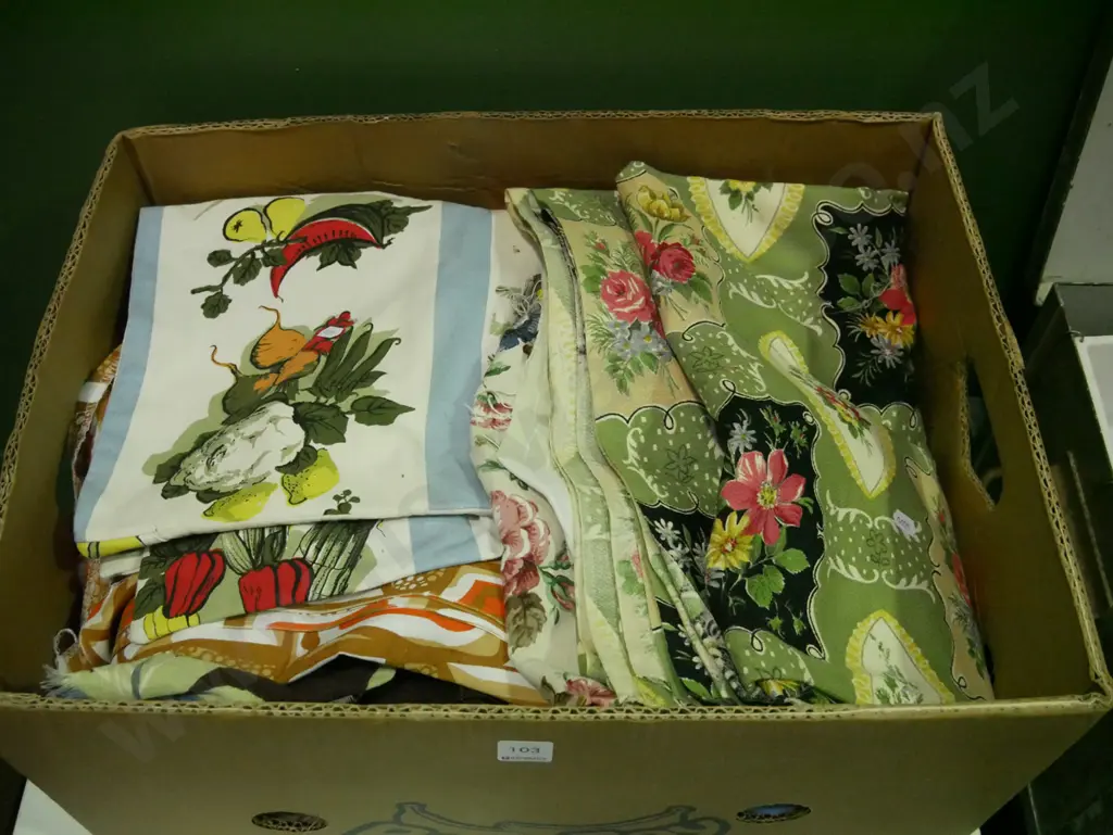 box of retro and other fabrics Image 1++