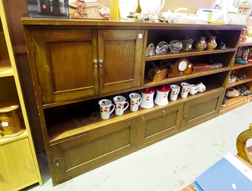 dark stained oak bookcase / 5-door wall unit H-1040 W-1790 D-350 Image 1++
