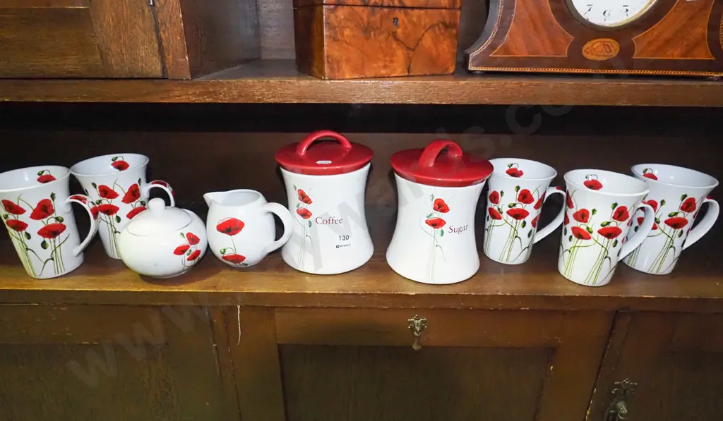 coffee themed canisters, cups, cream & sugar Image 1++