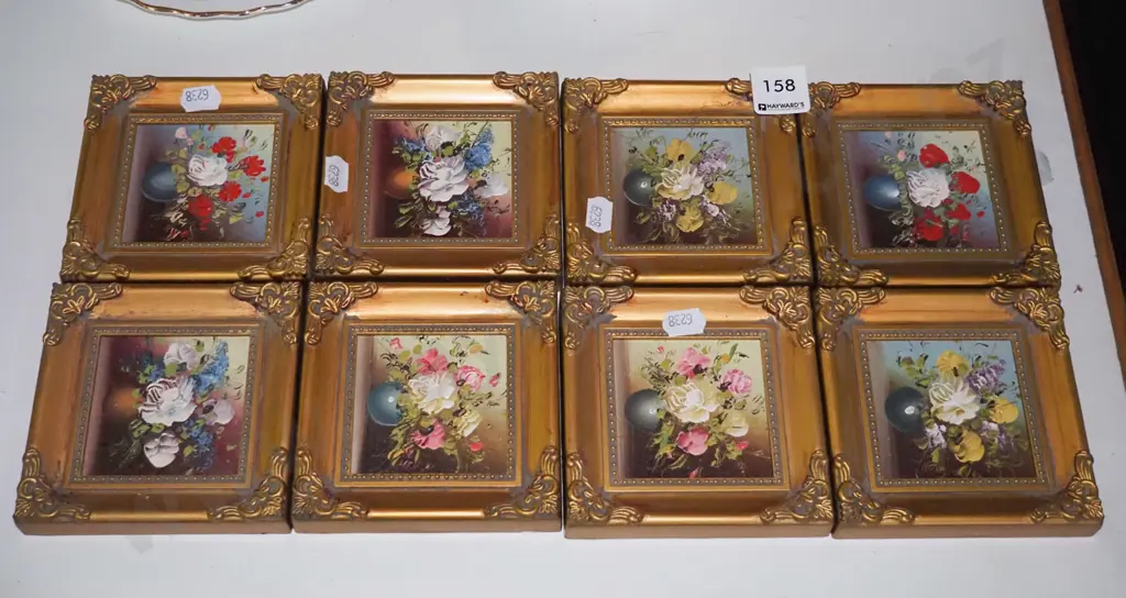 8 small gilt framed floral oils Image 1++