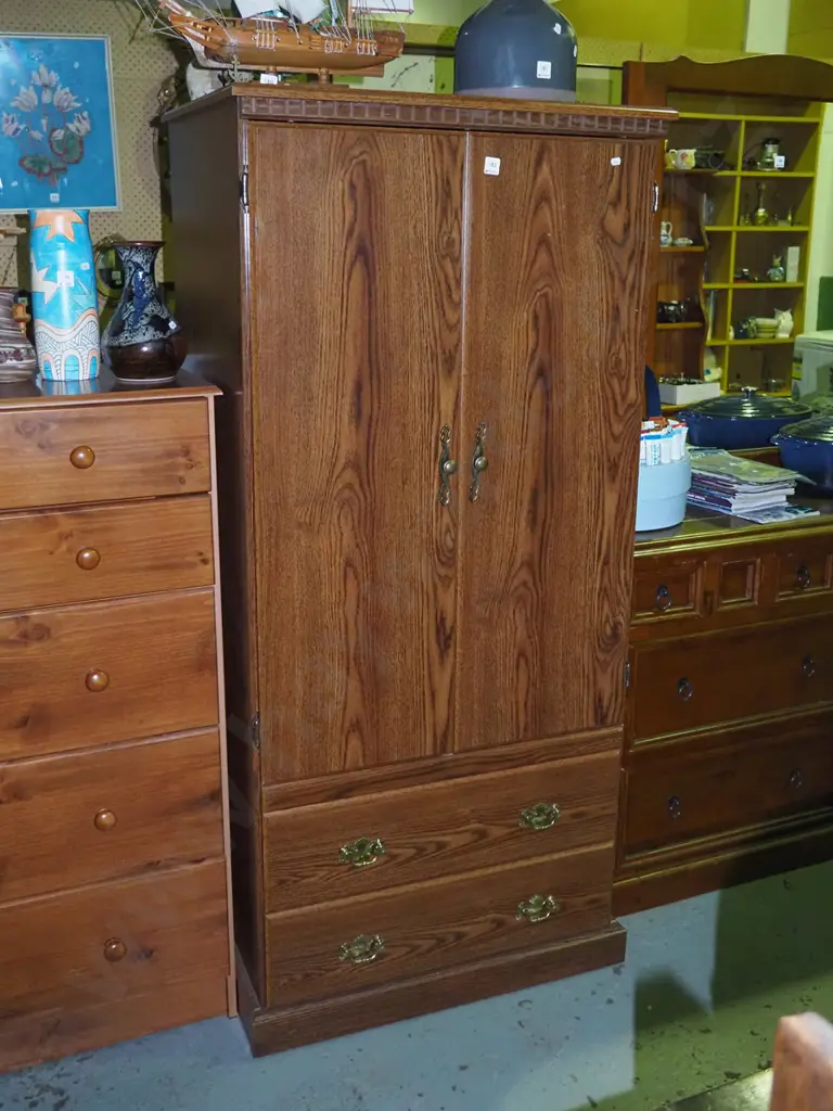 mdf faux wood veneer wardrobe with 2 drawers and 2 doors H-1640 W-750 D-600 Image 1++