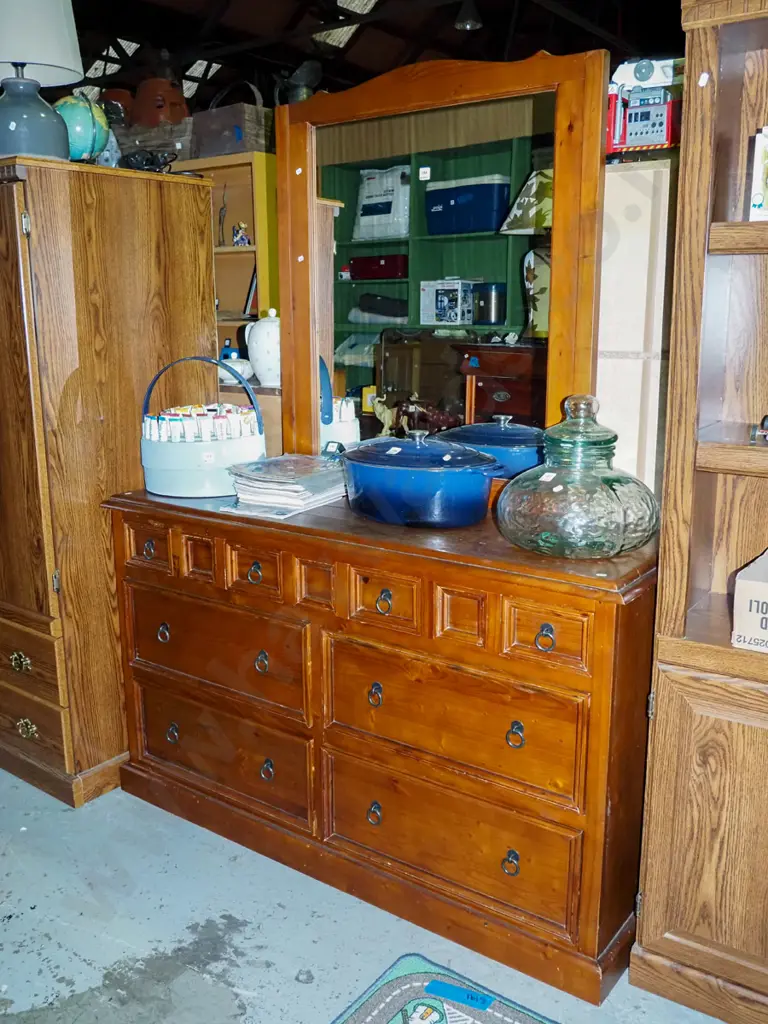 solid pine 8 drawer mirror back dresser H-1760 W-1400 D-440 Image 1++