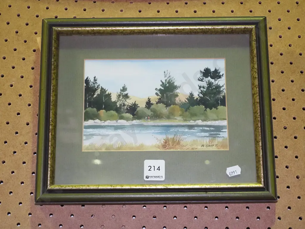R. Swift framed watercolour - river scene Image 1++