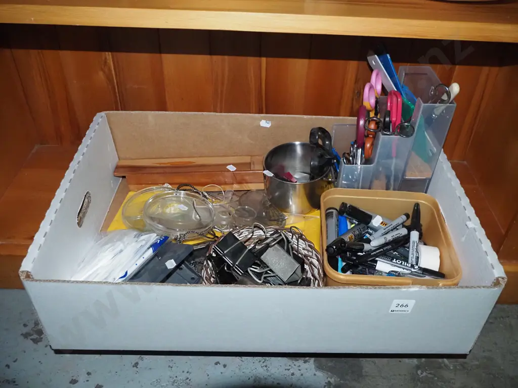box of stationery, scissors, bull clips, etc. Image 1++