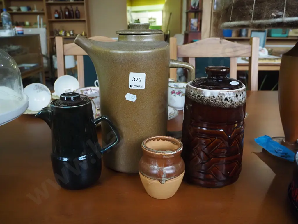 Temuka pottery coffee pot, lidded canister, small vase etc. Image 1++