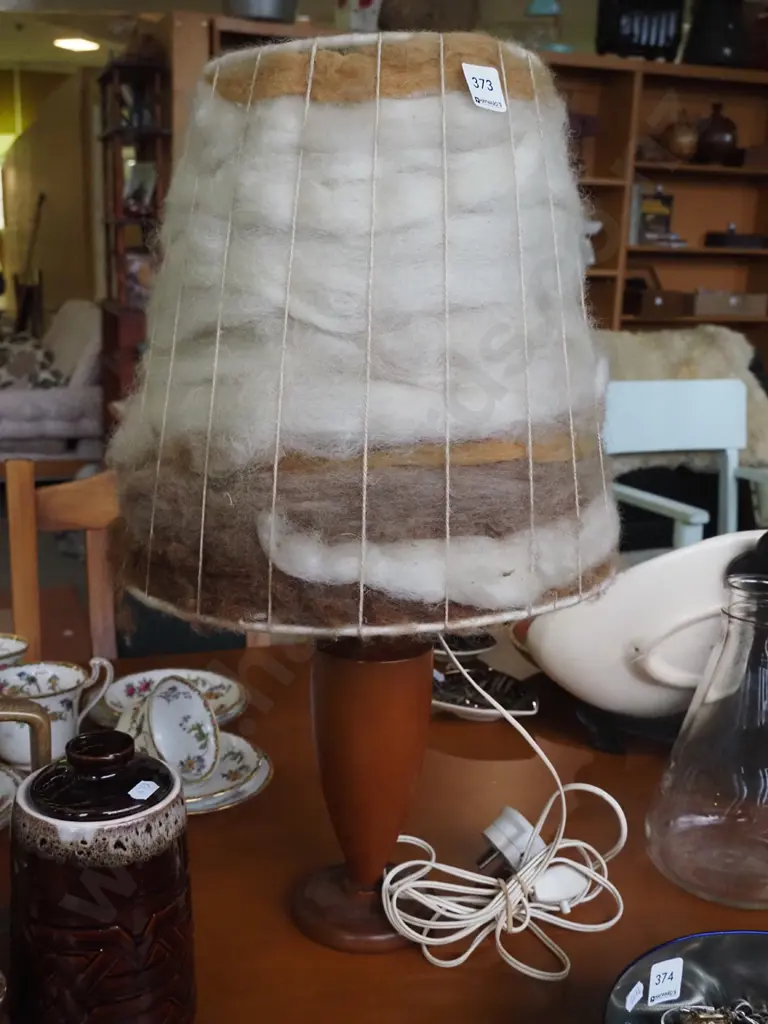 wood-based table lamp with natural wool shade H-580 Image 1++