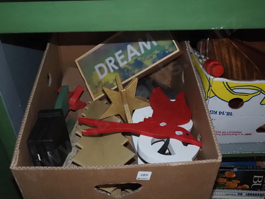 box of wooden cutout letters, birds, a lightbox, etc. Image 1++