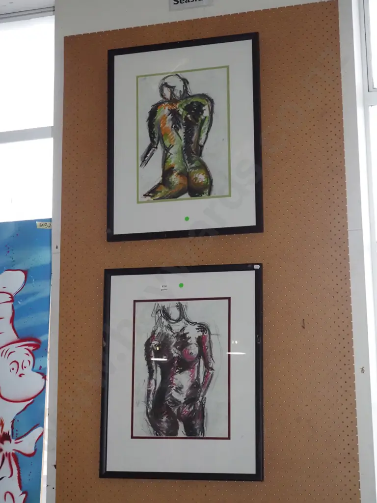 2 framed charcoals and pastels - nudes Image 1++