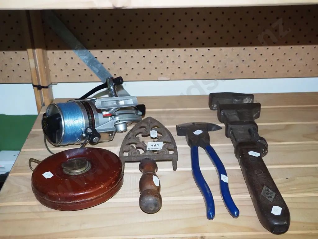 fishing reel, stilsons, measuring tape etc Image 1++