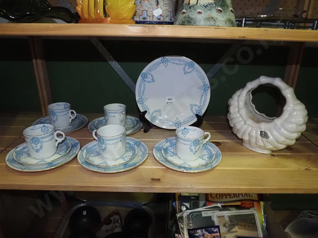 blue and white and gold trios and plate, Sylvac bamboo style vase Image 1++