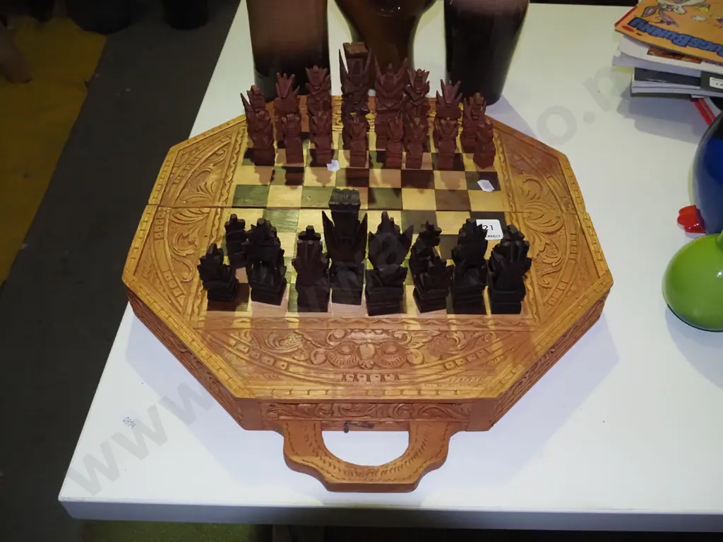 carved wooden chess set Image 1++