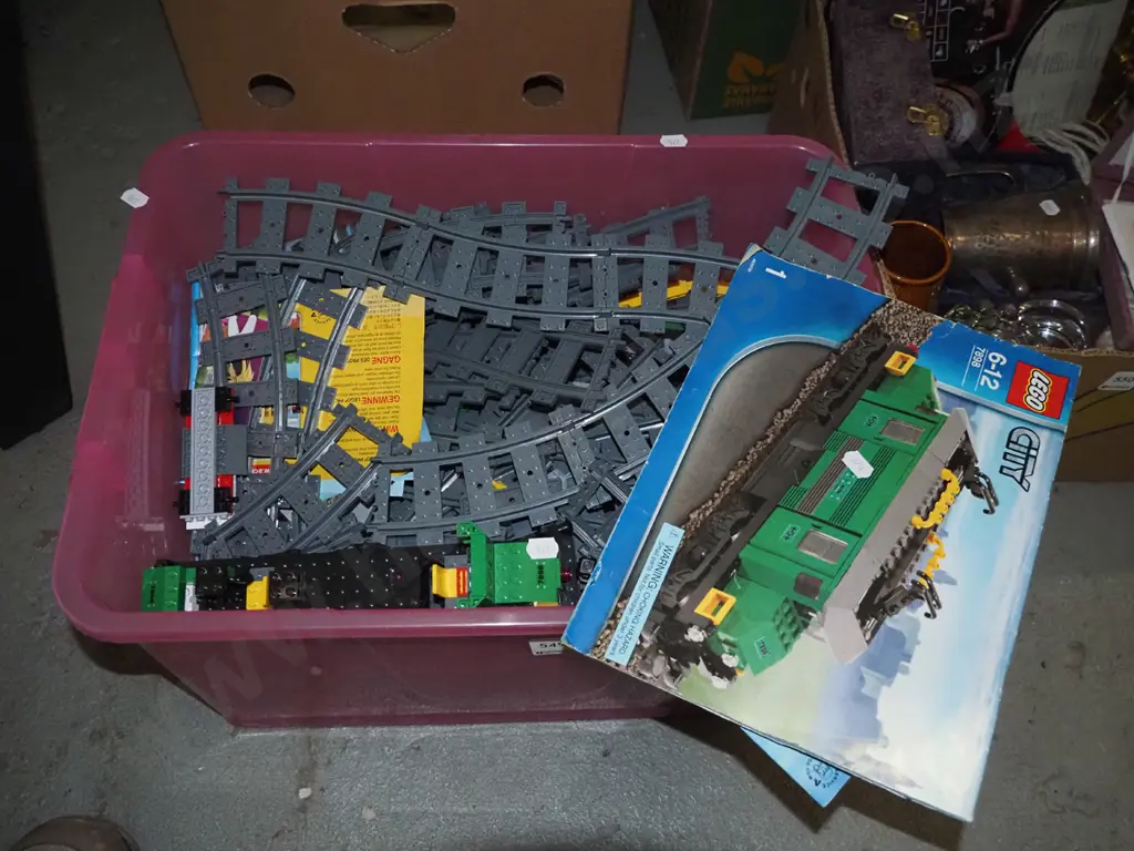 box;  Lego train tracks, Lego pieces Image 1++