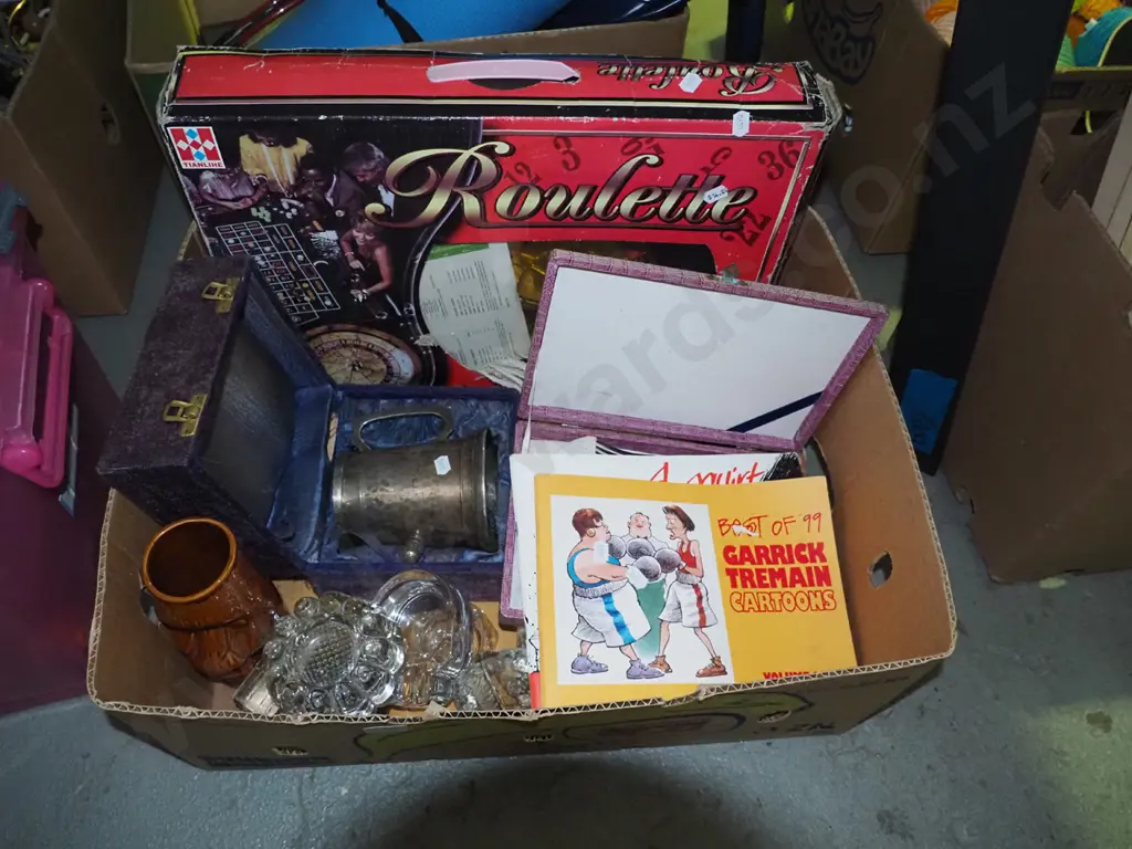 box; Garrick Tremain cartoon, beer stein, roulette wheel etc Image 1++