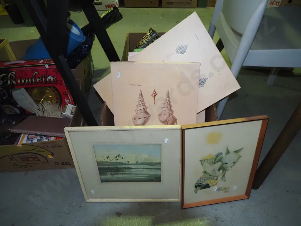 box; seashell prints on boxed canvas, 2 other prints Image 1++