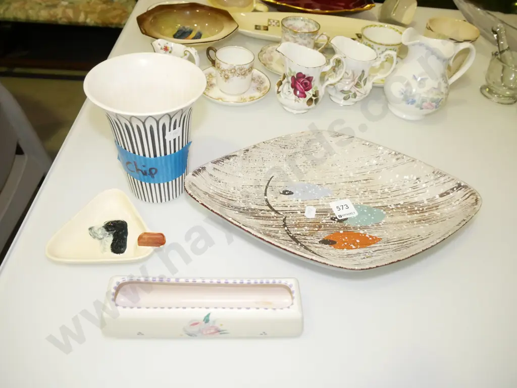 mid-century pottery, trough vase, bowl etc Image 1++
