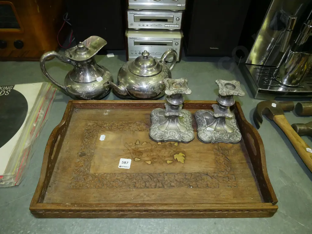 plated ware; candlesticks, tray etc Image 1++