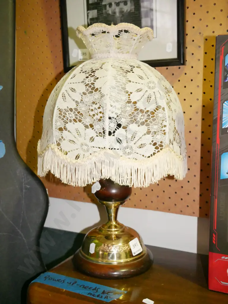brass and wood table lamp Image 1++