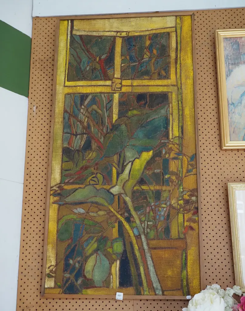 framed oil on hessian - indoor plants Image 1++