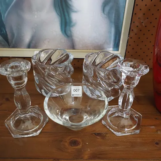 cut crystal candlesticks, vases, bowl