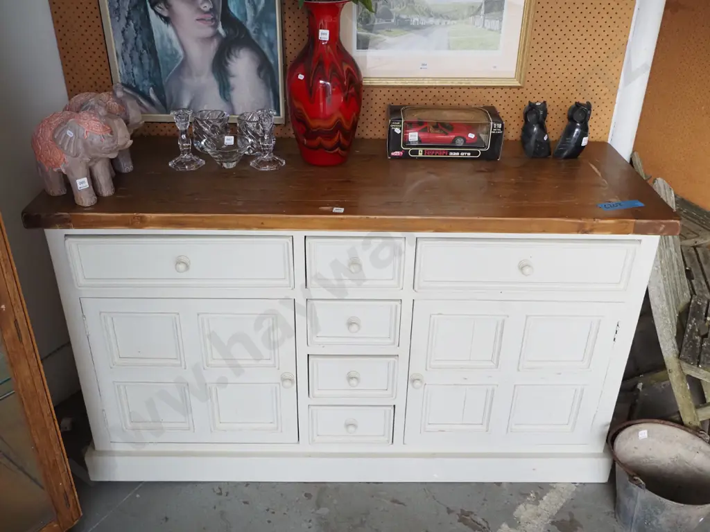 pine and cream painted 6 drawer 2 door sideboard - some scuffing and marking H-900 W-1600 D-570 Image 1++