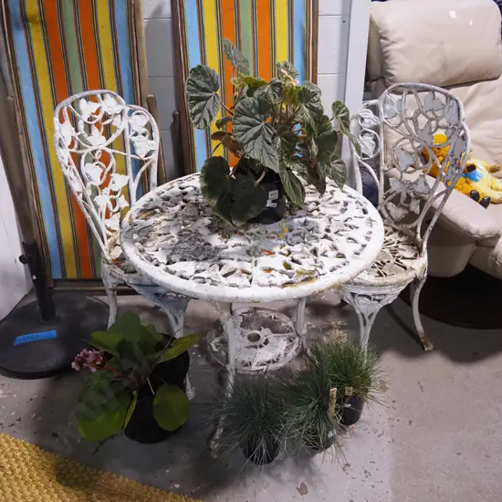 white alloy outdoor table with 2 chairs - paint needs attention
